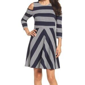 Eliza J Striped Cold Shoulder Fit & Flare Dress NWOT Size 6